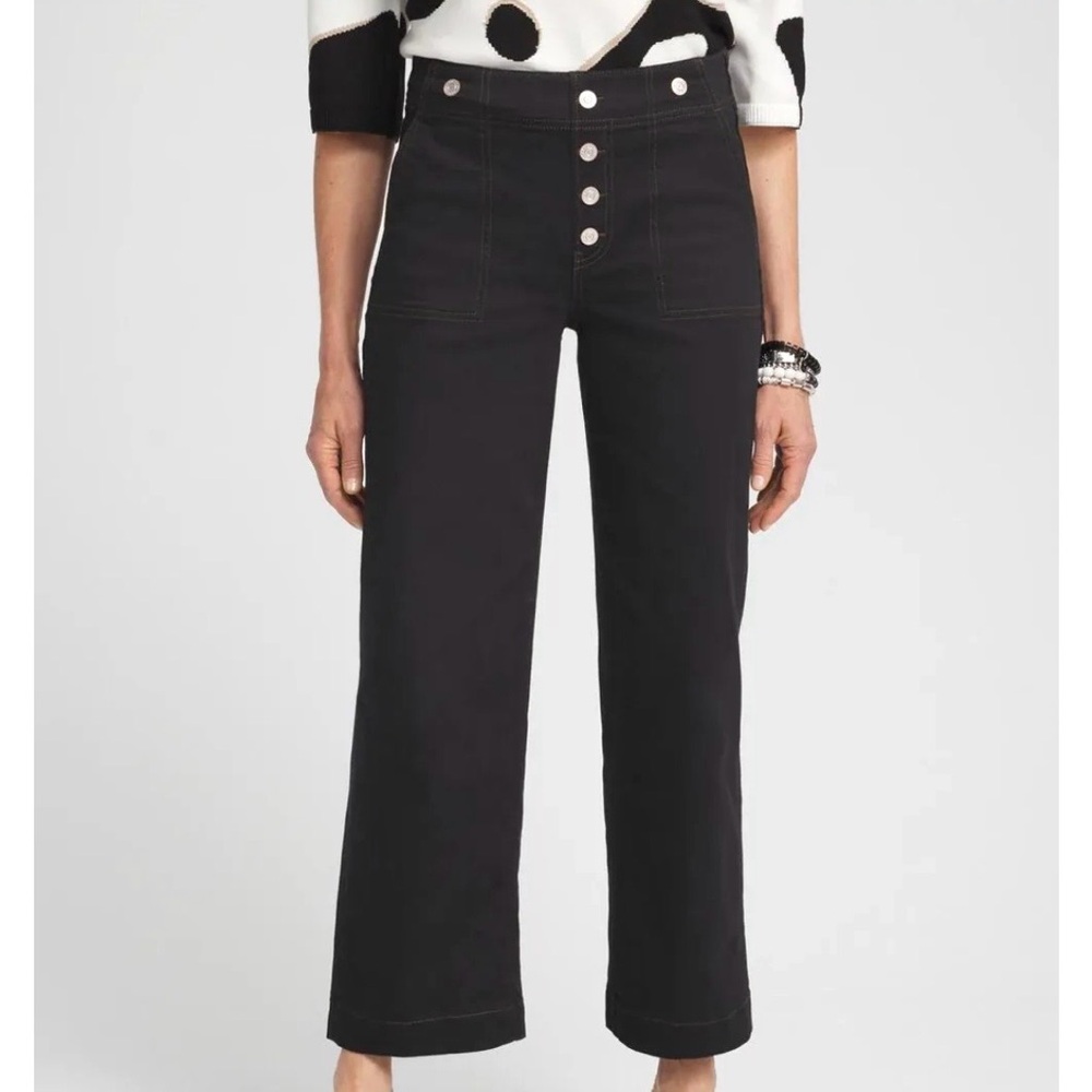 CHICO’S Faux Button Pull-On Crop Wide Leg Jeans Sz 8